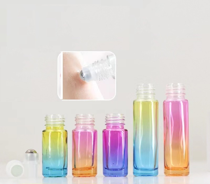 wholesale Essential oil perfume 5ml 6ml 8ml10ml 15ml 20ml roller bottle pink gradient colour roll on bottle vial with gold cap