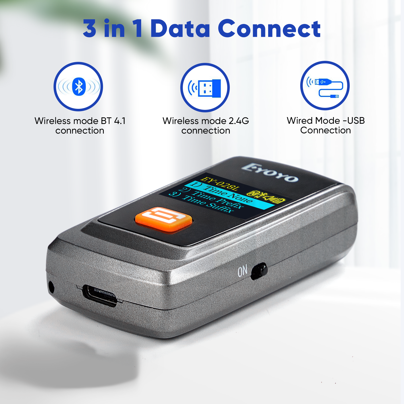 Eyoyo 028L Bluetooth 1D Laser Bar Code Reader Scanning Wired Wireless BT 2.4G 3 in 1 Price Checker Barcode Scanner with Display