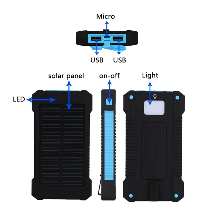 F5 Portable Best Seller Outdoor High Capacity 10000Mah Usb Fast Charging Led Light Solar Power Bank Charger Powerbank