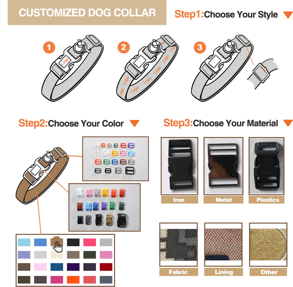 High Quality Manufacturer Adjustable Tactical Dog Training Collars Reflective Nylon Custom Logo Airtag Dog Collar