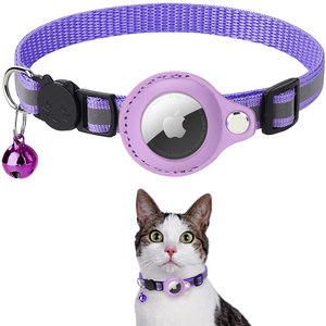 Luxury Hot Sales Adjustable Cat Collar Reflective Wholesale Soft Nylon Airtag Pet Cat Collar with Bell for Small Dog Walking