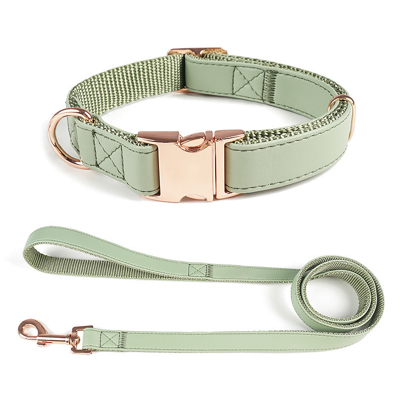 New Design Luxury Metal Buckle Dog Collar Leash Set Custom Logo Wholesale Adjustable Microfiber Soft Pet Dog Collar Set