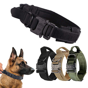 Manufacturer OEM Custom Dog Training Collar Nylon Padded Adjustable Heavy Duty K9 Tactical Dog Collars with Metal Buckle