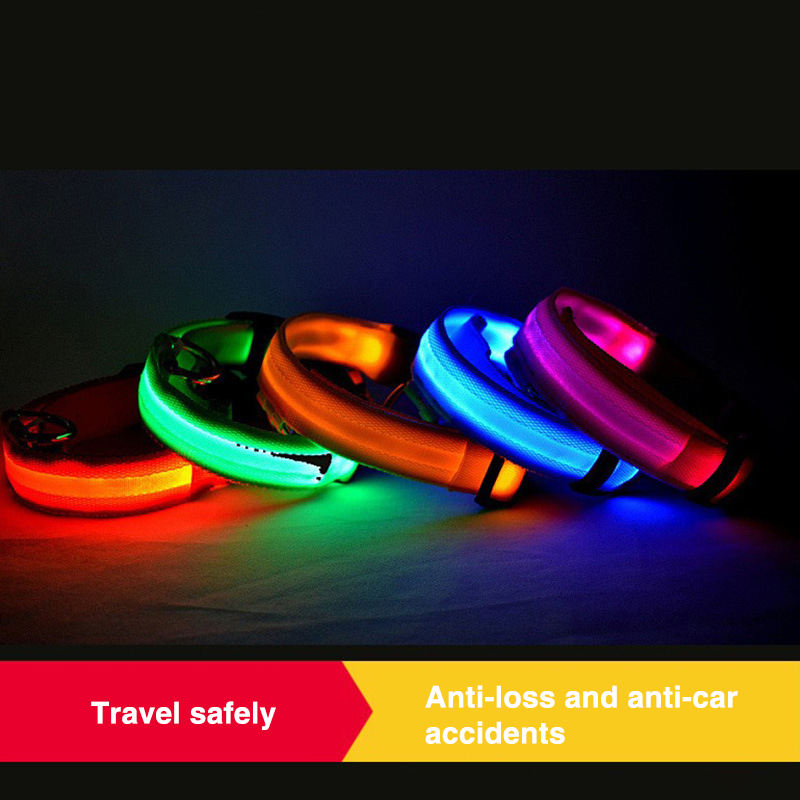 Manufacturer Light up Safety Dog Training Collar Anti-Lost Adjustable Rechargeable LED Lighted Pet Dog Collar Custom