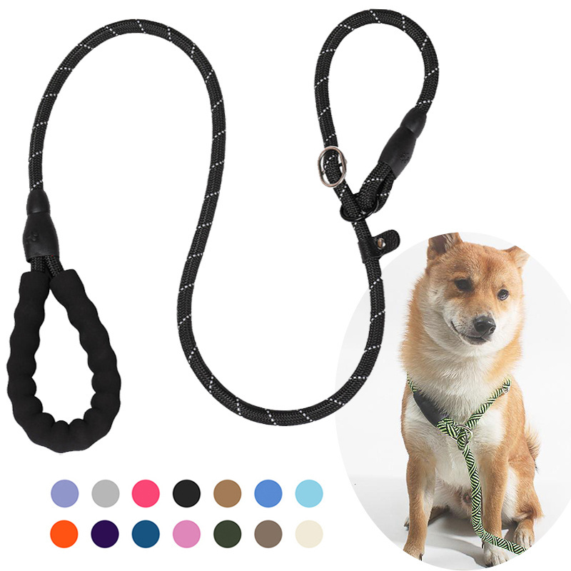 OEM Custom Anti-shock Heavy Duty Training Dog Leash Collar Manufacturer Reflective Rope Slip Lead Dog Leash with P Chain