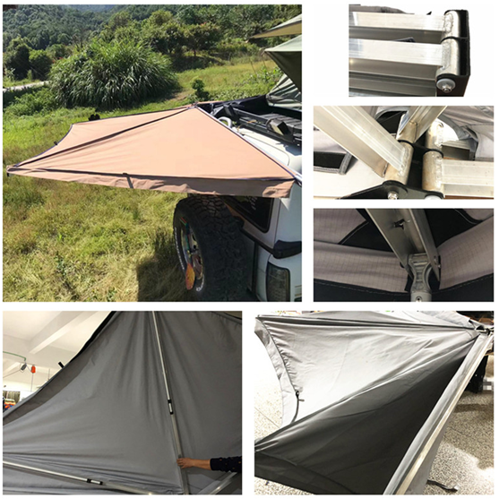 Foxwing awning 4 arms free standing 270 degree fan side bat wing awning