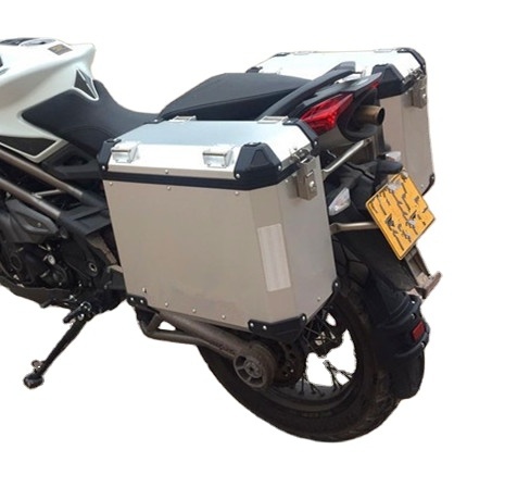 Motorcycle delivery food box with advertising White pannier Aluminium Side  rear items  For SUZUKI GW250