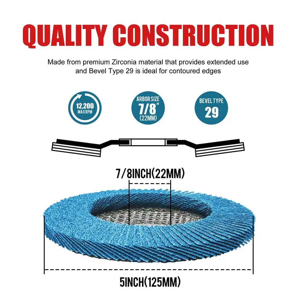 Ezarc Customized 5 Inch Zirconia Flap Disc For Grinding Stainless Steel For Angle Grinder