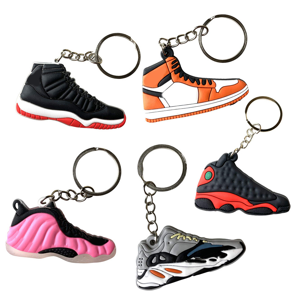 Custom Wholesale 2d 3d Mini Basketball shoes Sneaker Keychain 3d Rubber Pvc Shoes Key Ring Keychain