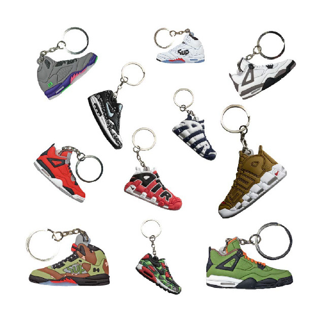 Custom Wholesale 2d 3d Mini Basketball shoes Sneaker Keychain 3d Rubber Pvc Shoes Key Ring Keychain