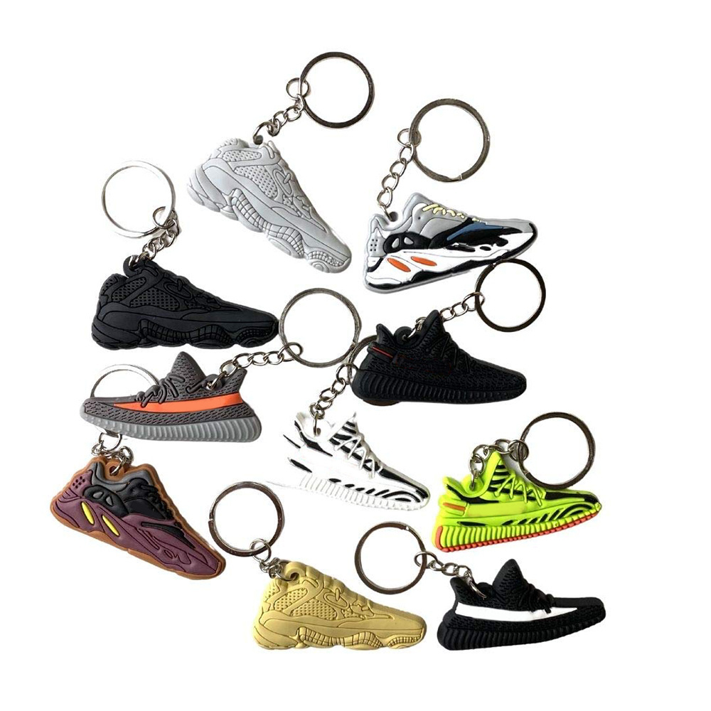 Custom Wholesale 2d 3d Mini Basketball shoes Sneaker Keychain 3d Rubber Pvc Shoes Key Ring Keychain