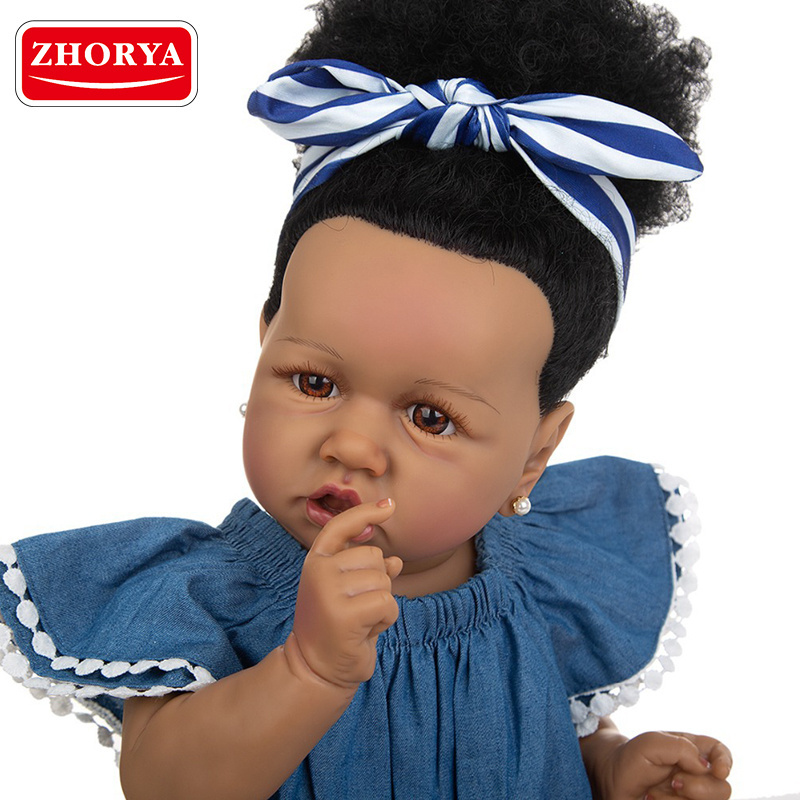 Zhorya lifelike vinyl bebes reborn baby African black cute baby dolls 58cm with curly hair