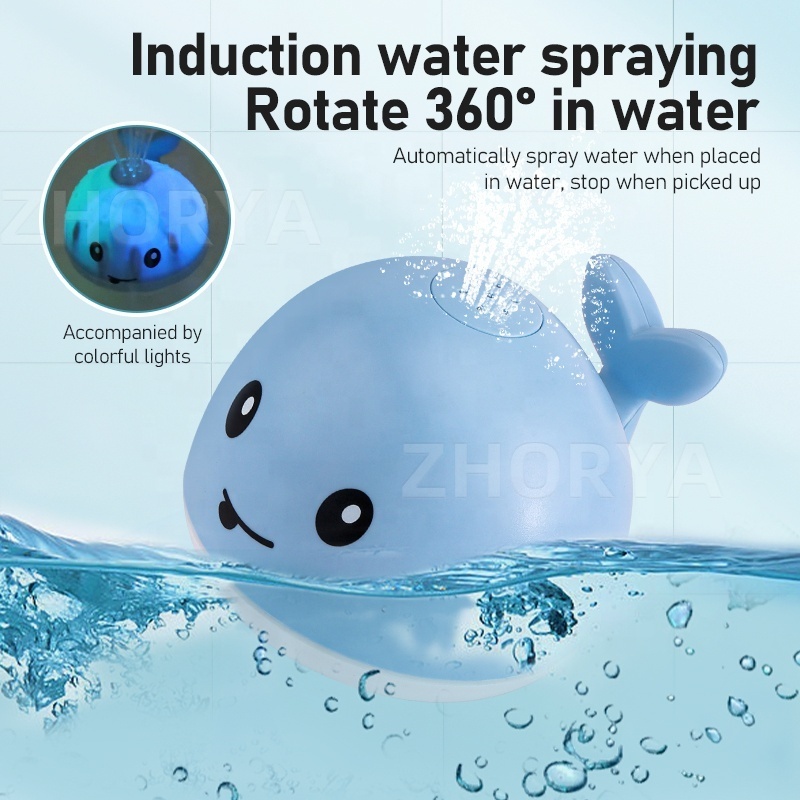 Zhorya Electric Whales Fountain Spray Baby Bath Toys With Light Kids Cartoon Bathroom Toy Children Bathtub Water Play Toys