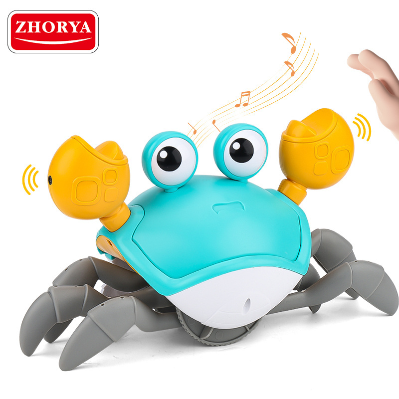 Zhorya Crawling Walking Induction Electric Kids Crab Toy Baby Crawling Crab Baby Toy with Music and LED Light Up