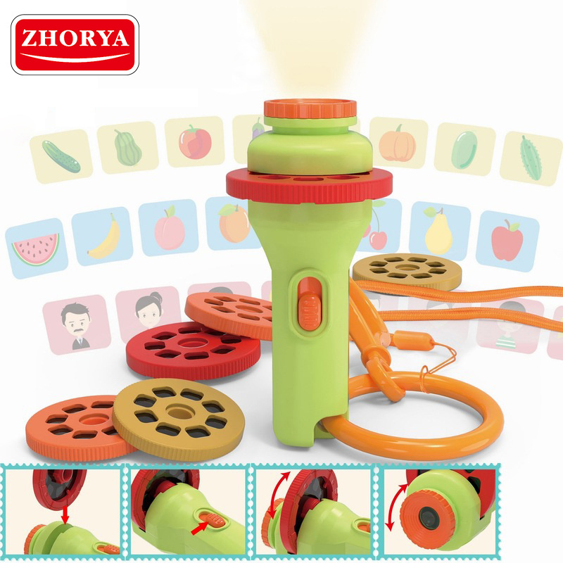 Zhorya Hot sell Cute Cartoon Creativity Mini Projector Flashlight Torch Lamp Toy For kids