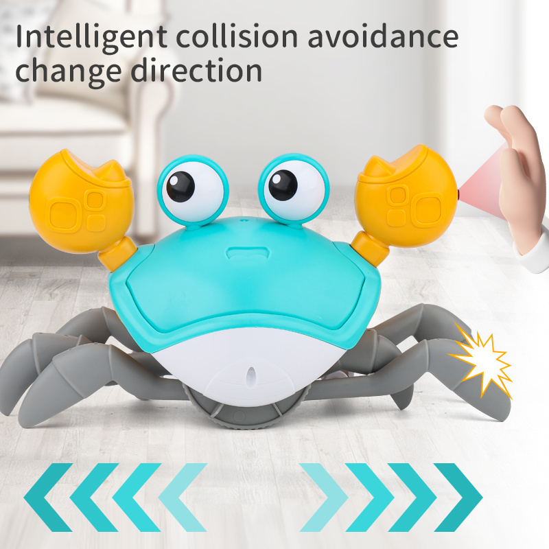 Zhorya Crawling Walking Induction Electric Kids Crab Toy Baby Crawling Crab Baby Toy with Music and LED Light Up