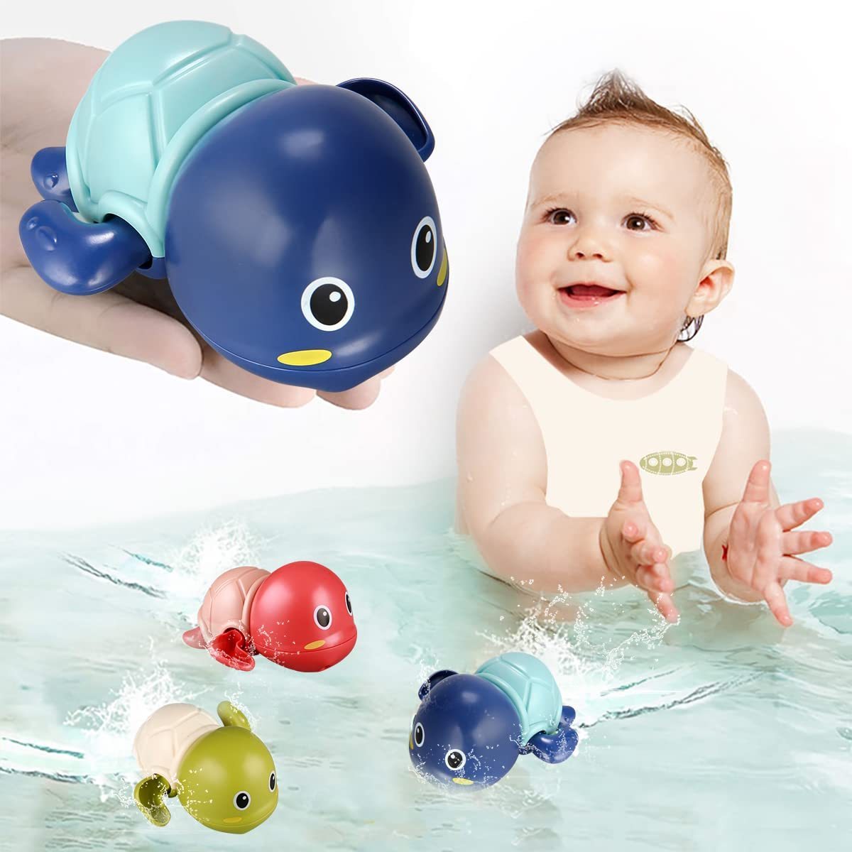 Zhorya Cute Swimming Turtle Bath Toys Floating Wind Up Small Bathroom Toys Water Animal Bath Toy For Kids