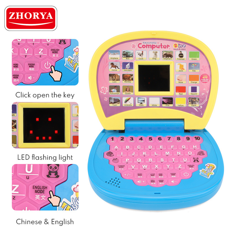 Zhorya learning educational toys chinese and english language laptop computer kids intelligent learning machine with LED