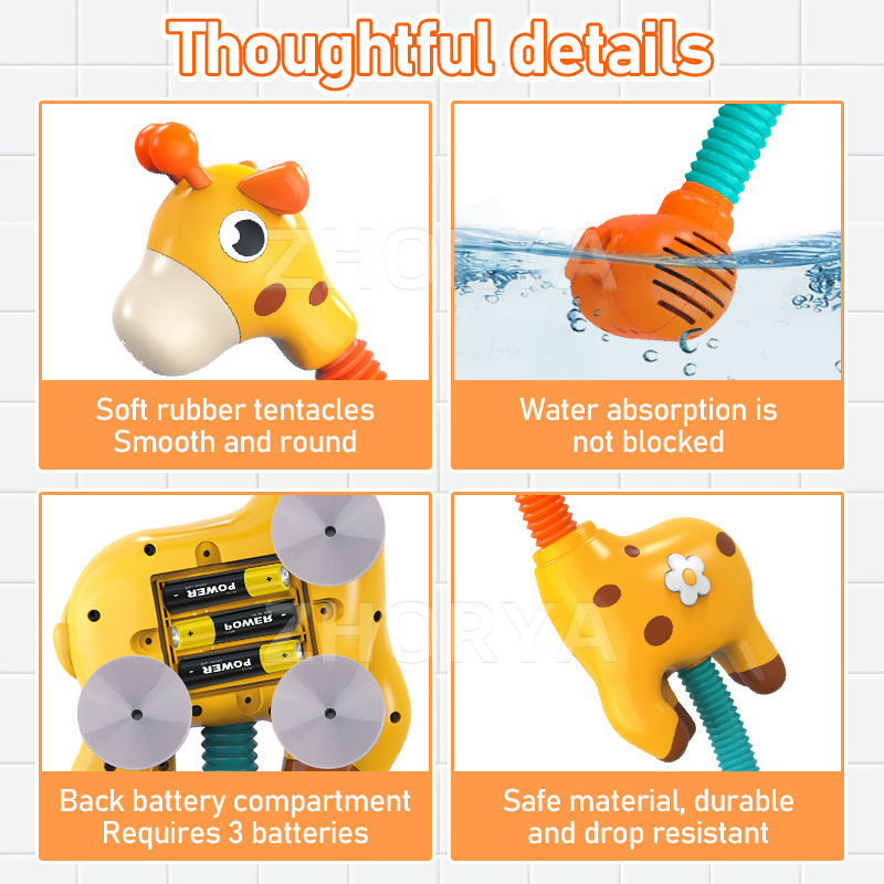 Zhorya Giraffe Baby Bath Toys Electric Shower Spray Water Sprinkler Kids Bathtub Toy