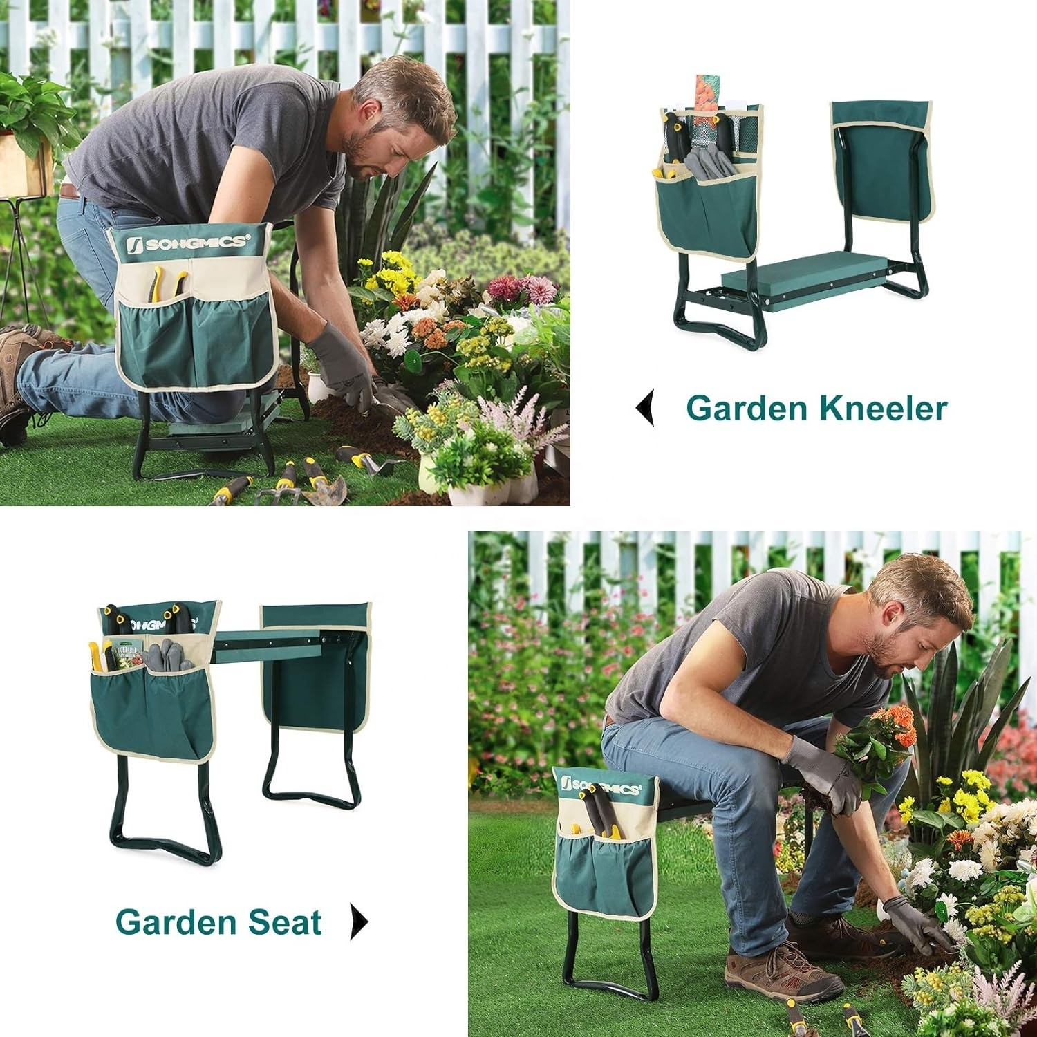 Multicolor Thicken Widen Foldable Multifunctional Steel Garden Kneeling Bench Outdoor Tool Bags Portable Garden Kneeler Seat