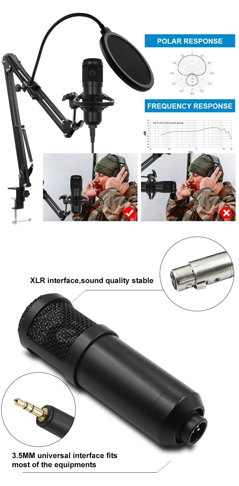 Wireless Capacitor Microphone Set V8 Mobile Phone Sound Card USB Cantilever Bracket Live Streaming Internet Celebrity Hosting