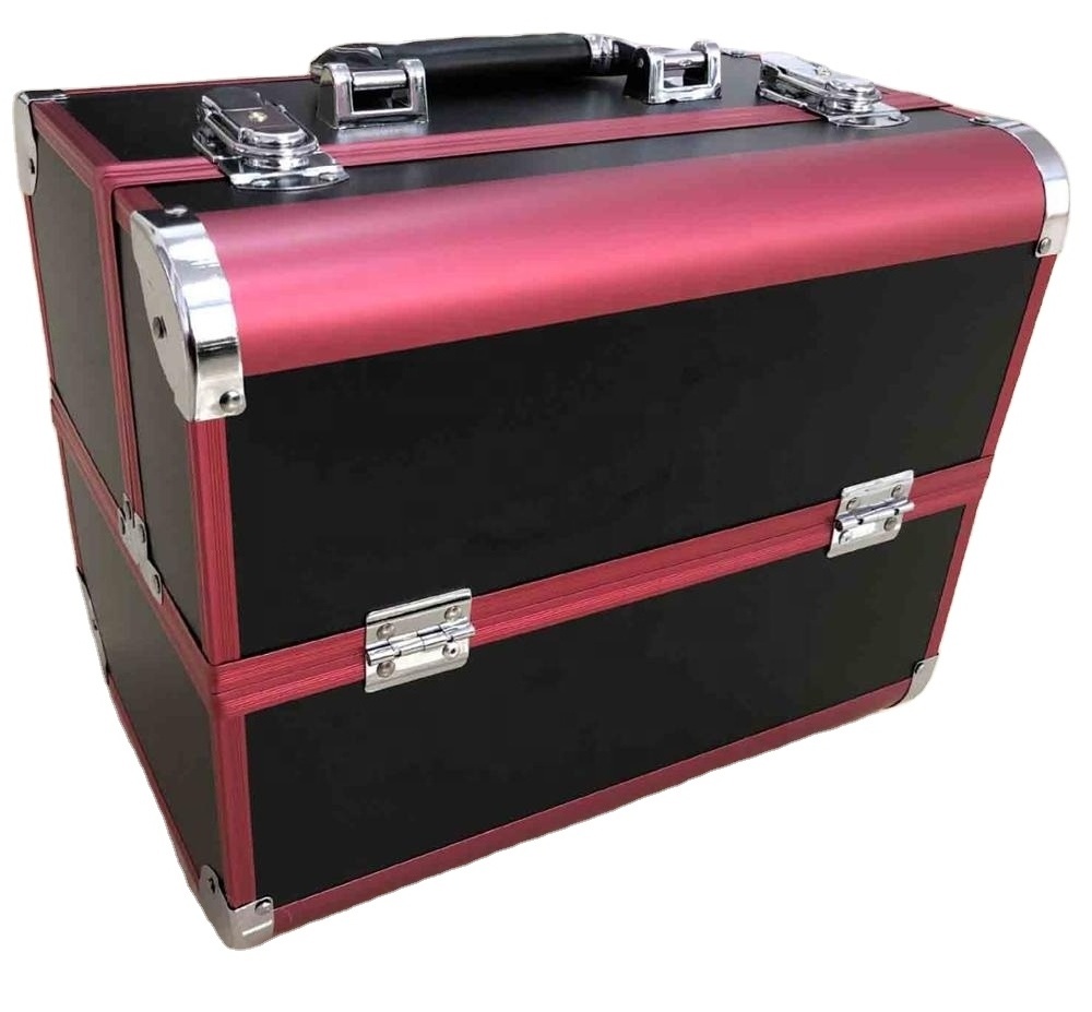 Frame Beauty Professional Makeup Vanity Case Open Closure Cosmetic Box Travel Makeup Bags & Cases with Aluminium Alloy Aluminum