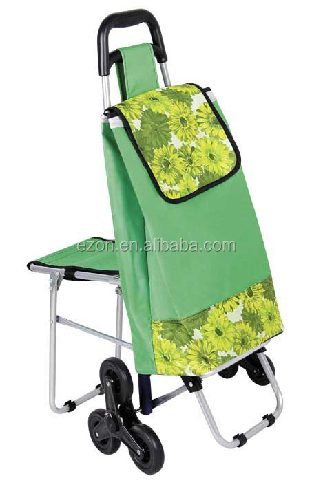 Collapsible Oxford Trolley with Steel Frame and Seat Foldable Shopping Cart Bag for Climbing Stairs Luggage Carts Essential