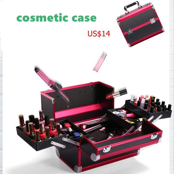 Frame Beauty Professional Makeup Vanity Case Open Closure Cosmetic Box Travel Makeup Bags & Cases with Aluminium Alloy Aluminum