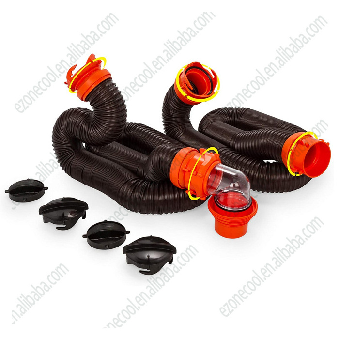 15 Foot 20-Foot RV Sewer Hose Kit, Swivel Transparent Elbow with 4-in-1 Dump Station Fitting-Storage  Included