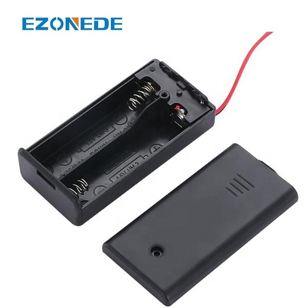 2AA Battery Storage Box Holder 2XAA 2pcs AA Batteries Case 2AA with ON/OFF Switch Crocodile Clip Battery Box Black