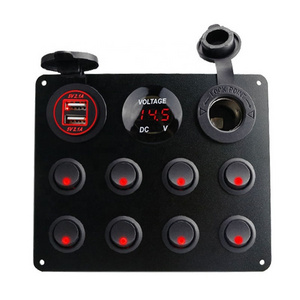 8 Gang Circuit Breaker Toggle Switch Panel 12V 24V ON/OFF Car Push Button Switch Dual USB Charger For Car Truck ATV UTV Caravan