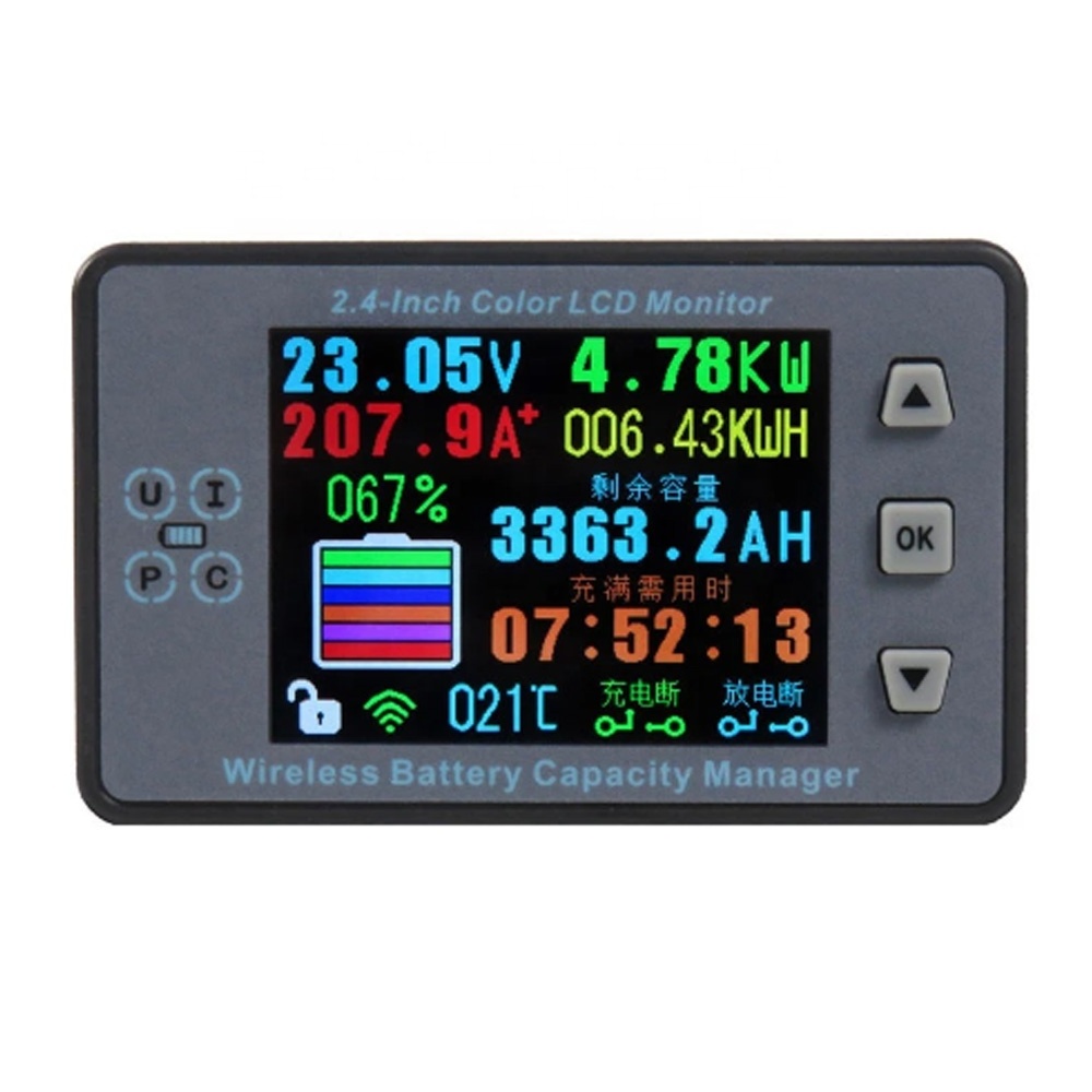 VAC8810F 2.4 Inch Wireless Voltage Ammeter Battery Management System Temp Coulomb Capacity Meter 0-120V 300A Color Screen