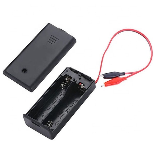 2AA Battery Storage Box Holder 2XAA 2pcs AA Batteries Case 2AA with ON/OFF Switch Crocodile Clip Battery Box Black