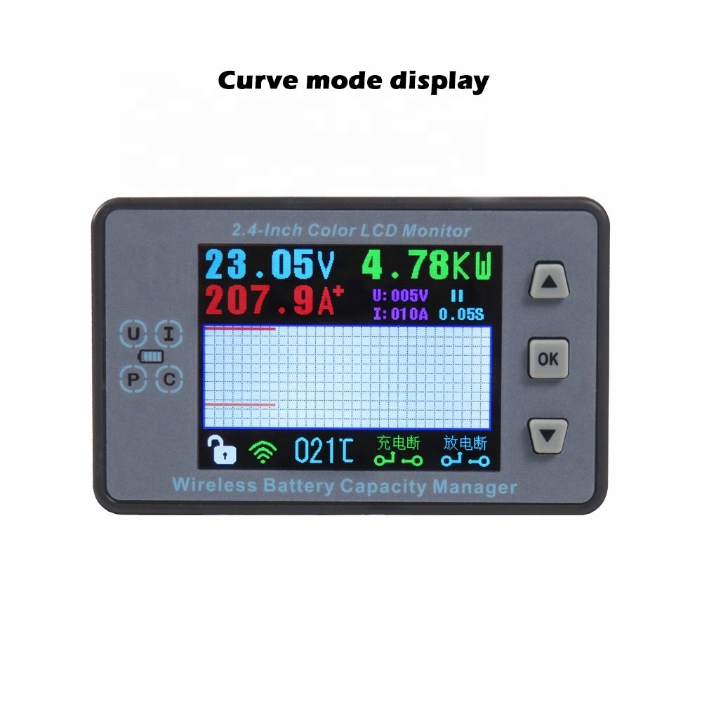 VAC8810F 2.4 Inch Wireless Voltage Ammeter Battery Management System Temp Coulomb Capacity Meter 0-120V 300A Color Screen