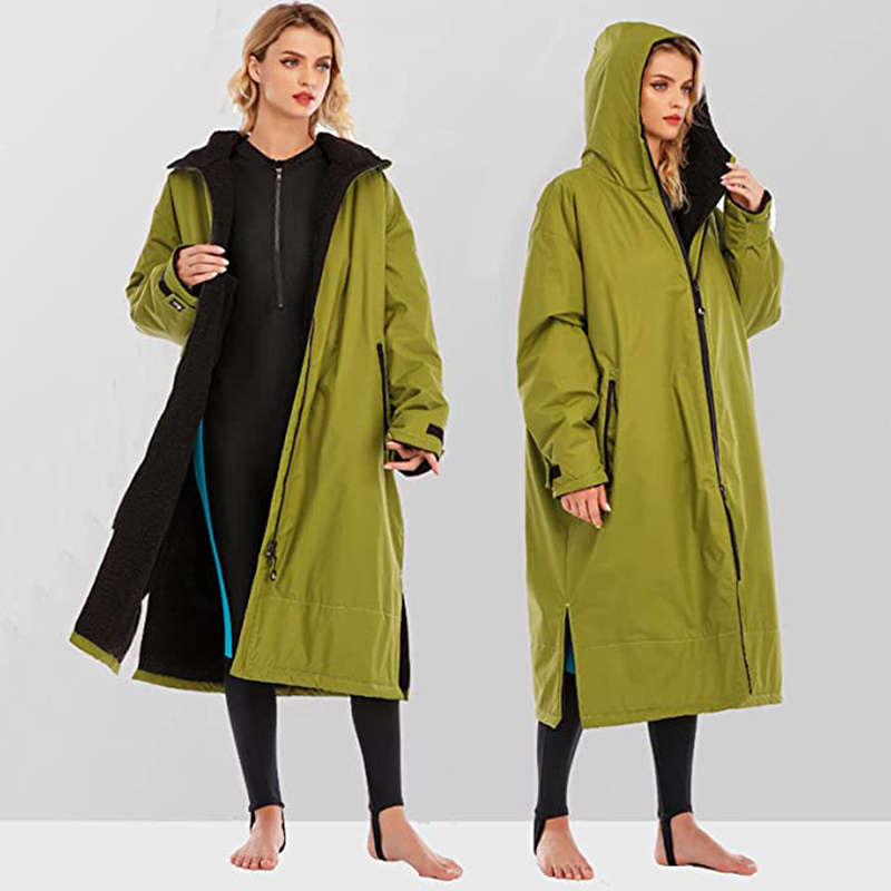 Adult Change Robe Embroidery Surf Double Layers Warm Fleece Lining Hooded Water Proof Swimming Dry Changing Robe swim parka