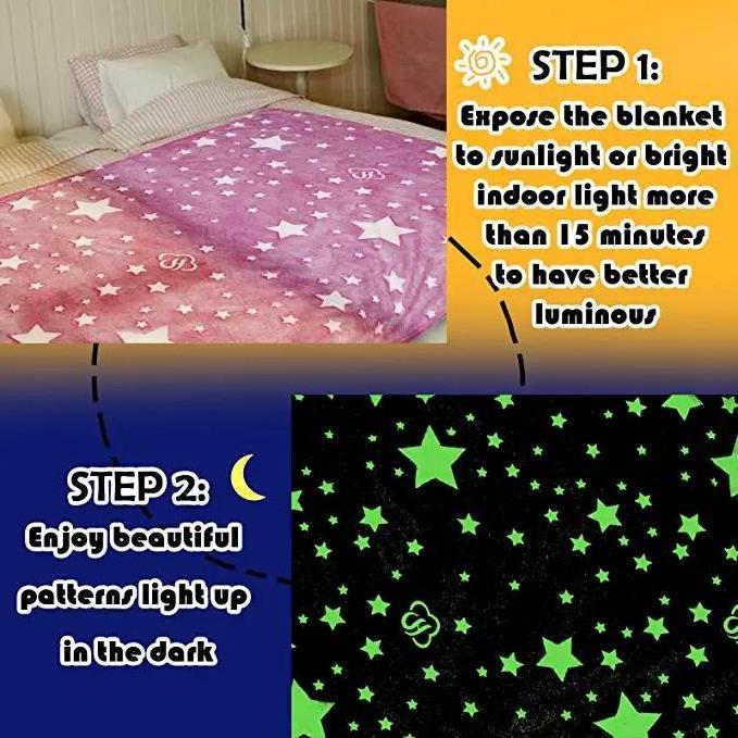 Pink Stars Flannel Fleece Birthday Gift Lightweight Sofa Luminous Weighted Glow In The Dark Wearable Blanket