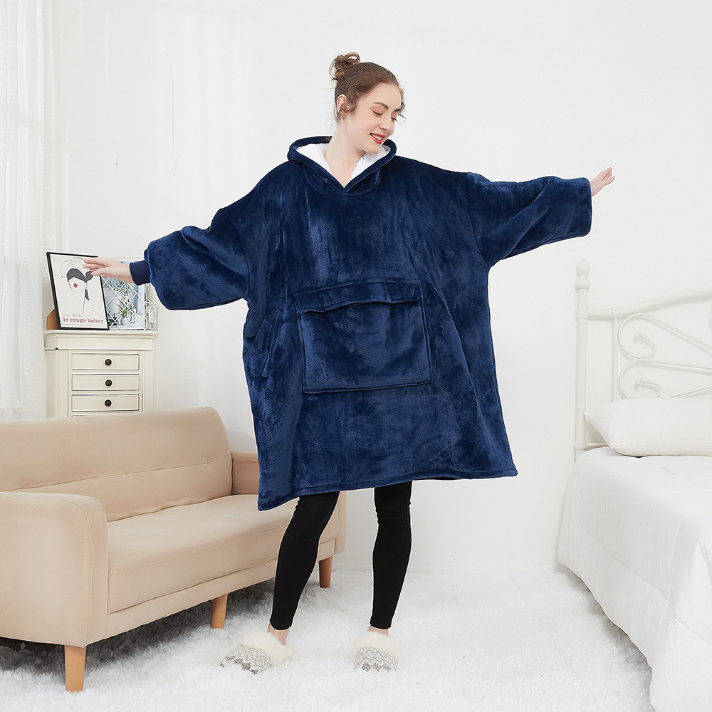 Oversized Wearable Sherpa Plus Size Winter TV Custom Logo Printed Giant Wearable Cozy Hooded Hoodie Blanket Sweatshirt