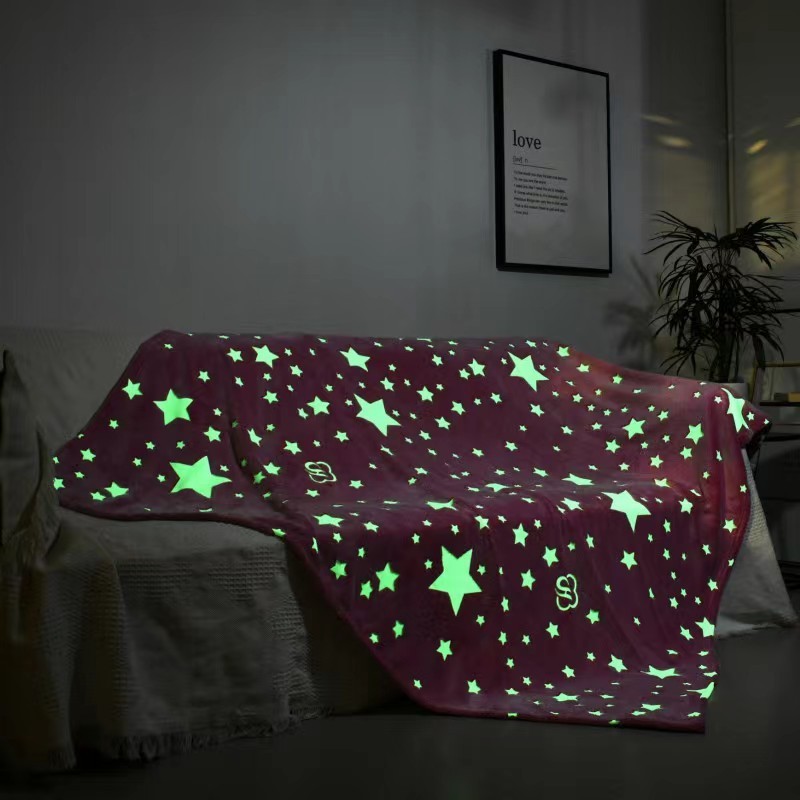 Pink Stars Flannel Fleece Birthday Gift Lightweight Sofa Luminous Weighted Glow In The Dark Wearable Blanket