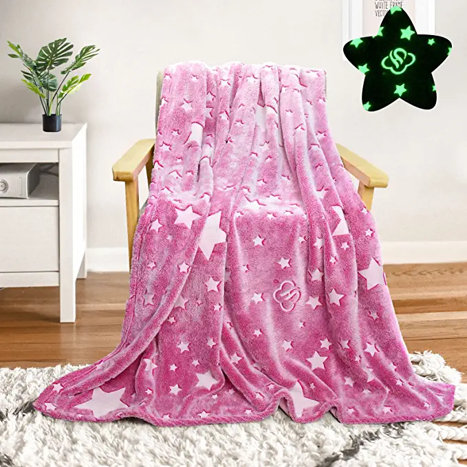 Pink Stars Flannel Fleece Birthday Gift Lightweight Sofa Luminous Weighted Glow In The Dark Wearable Blanket