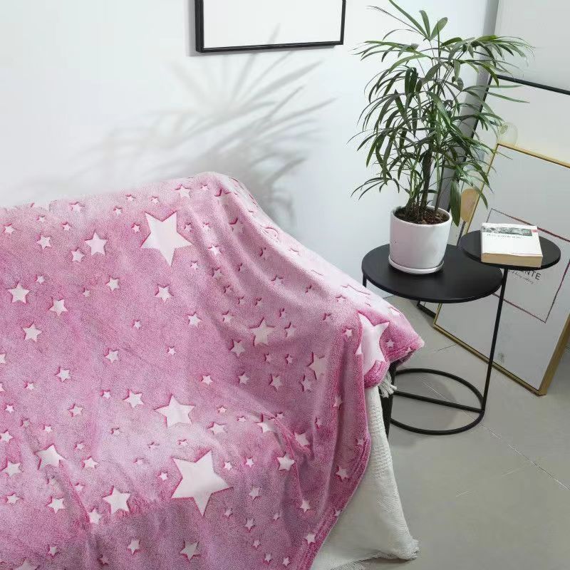 Pink Stars Flannel Fleece Birthday Gift Lightweight Sofa Luminous Weighted Glow In The Dark Wearable Blanket