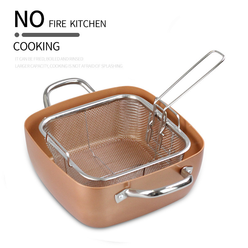 11 pcs/set Frying Pan Copper Cookware Ceramic Induction Skillet Nonstick Cooking Oven & Dishwasher Safe Square Pot Set