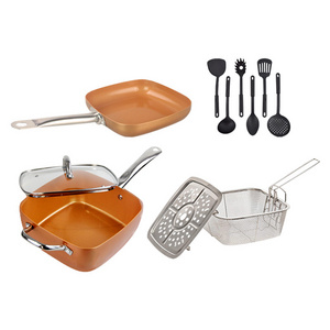 11 pcs/set Frying Pan Copper Cookware Ceramic Induction Skillet Nonstick Cooking Oven & Dishwasher Safe Square Pot Set