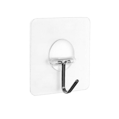 Heavy Duty Transparent Reusable Waterproof and Oilproof Bathroom Kitchen Self Adhesive Door Wall Metal Hanging Hooks