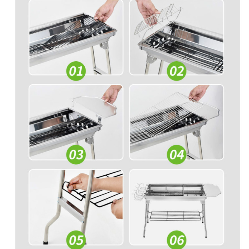 Full-set Stainless Steel Commercial BBQ Barbecue Grill , Charcoal BBQ Grills Functional Camping Barbecue Grill