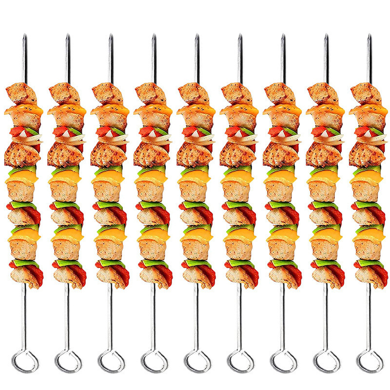 Wholesale Brochette Stainless Steel Barbecue Skewers Stick Needle Bbq Grill Skewers for Bbq Tool Accessories