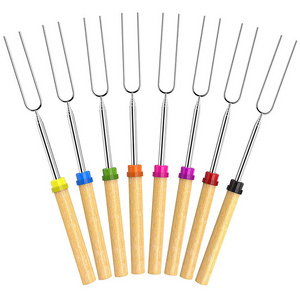 Stainless Steel Marshmallow Roasting Sticks Extendable Forks Set Wooden Handle Grill BBQ Barbecue Skewers