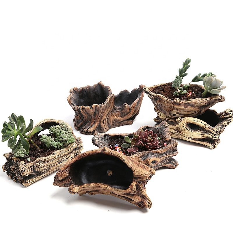 hot sale Driftwood Stump Log Concrete Planter/Mini Succulent Pots/garden products ceramic bonsai pot