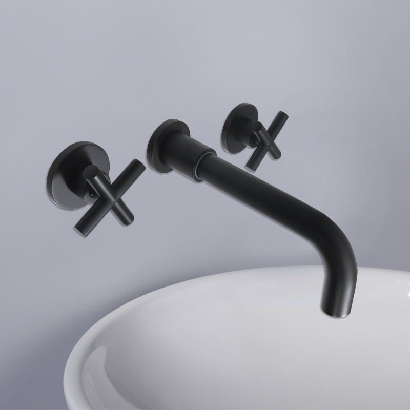 Classic 2 handles black concealed basin faucet bathroom 3 hole wall mounted black basin faucet