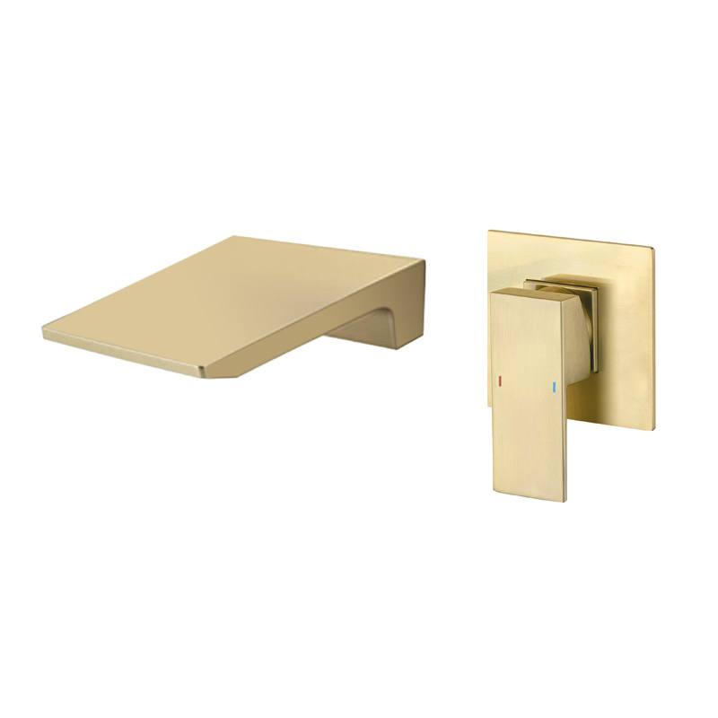 High quality brass bathroom waterfall basin faucet brushed gold in-wall concealed basin mixer