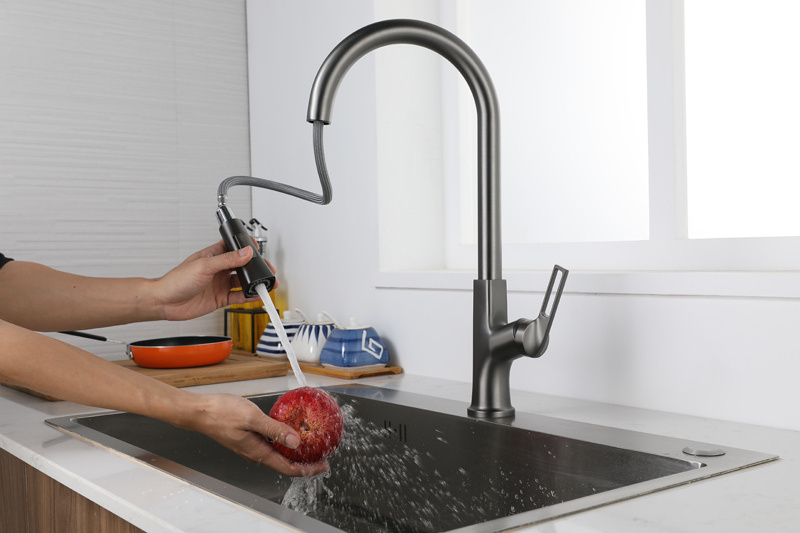 Commercial rotatable 3 way  kitchen sink faucet with  pull out sprayer attachment